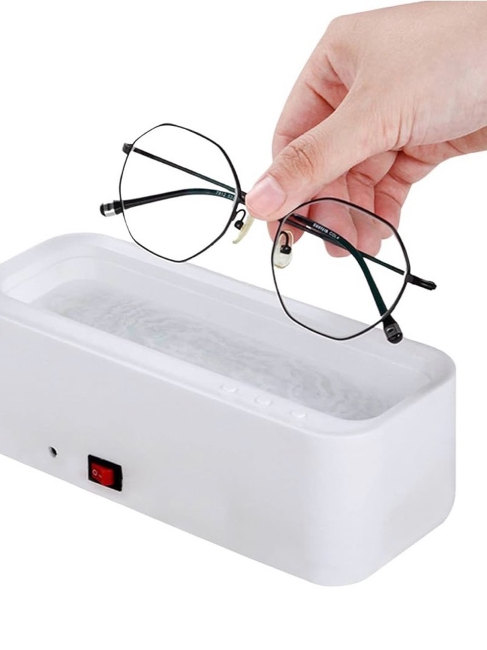 compact white ultrasonic cleaner designed for cleaning eyeglasses, jewelry
